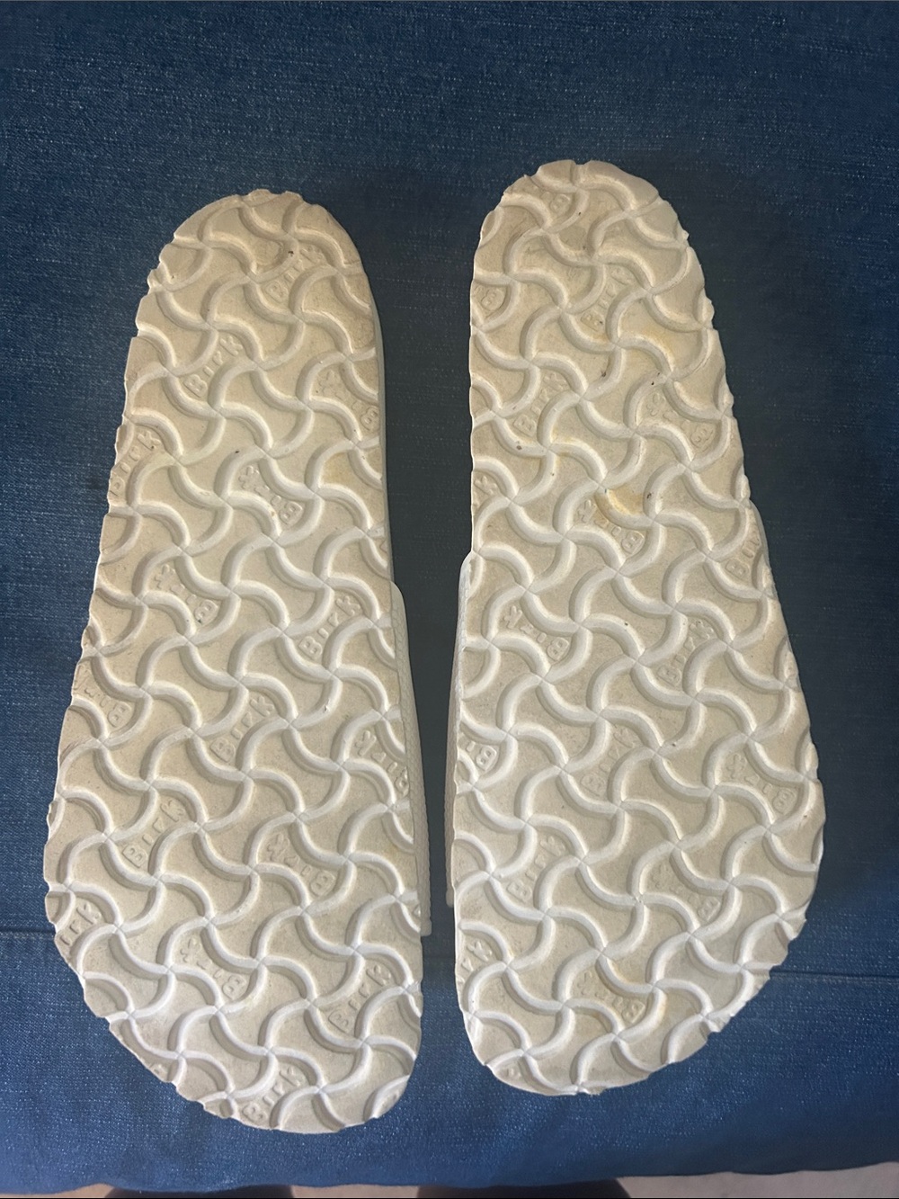 Birkenstock White Slide Sandals with Embossed Logo - Picture 2 of 3
